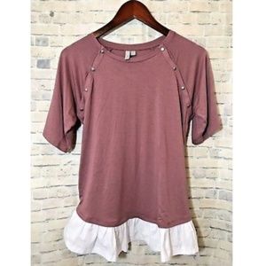 ASOS Mauve Short Sleeve Snap Shoulder Peplum Top